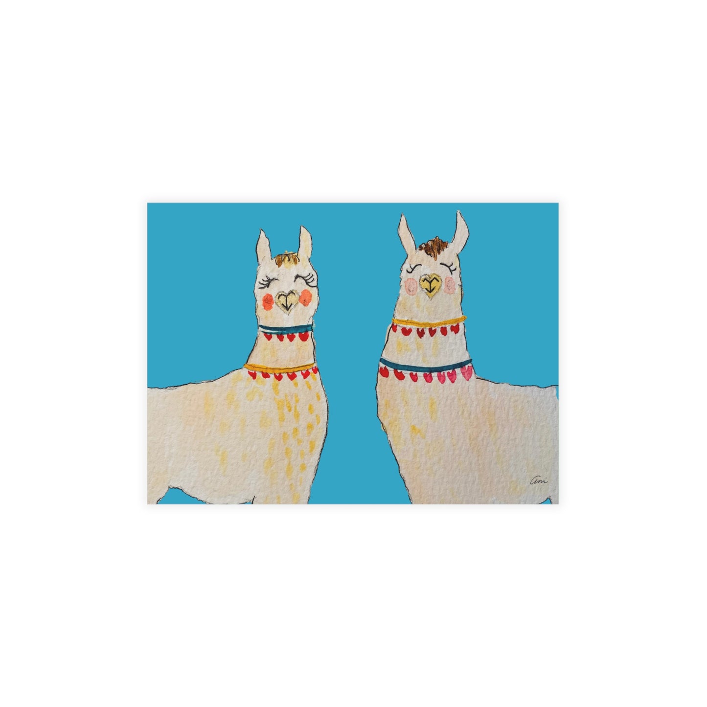 Two Llamas Turquoise Postcard Bundles with Envelopes