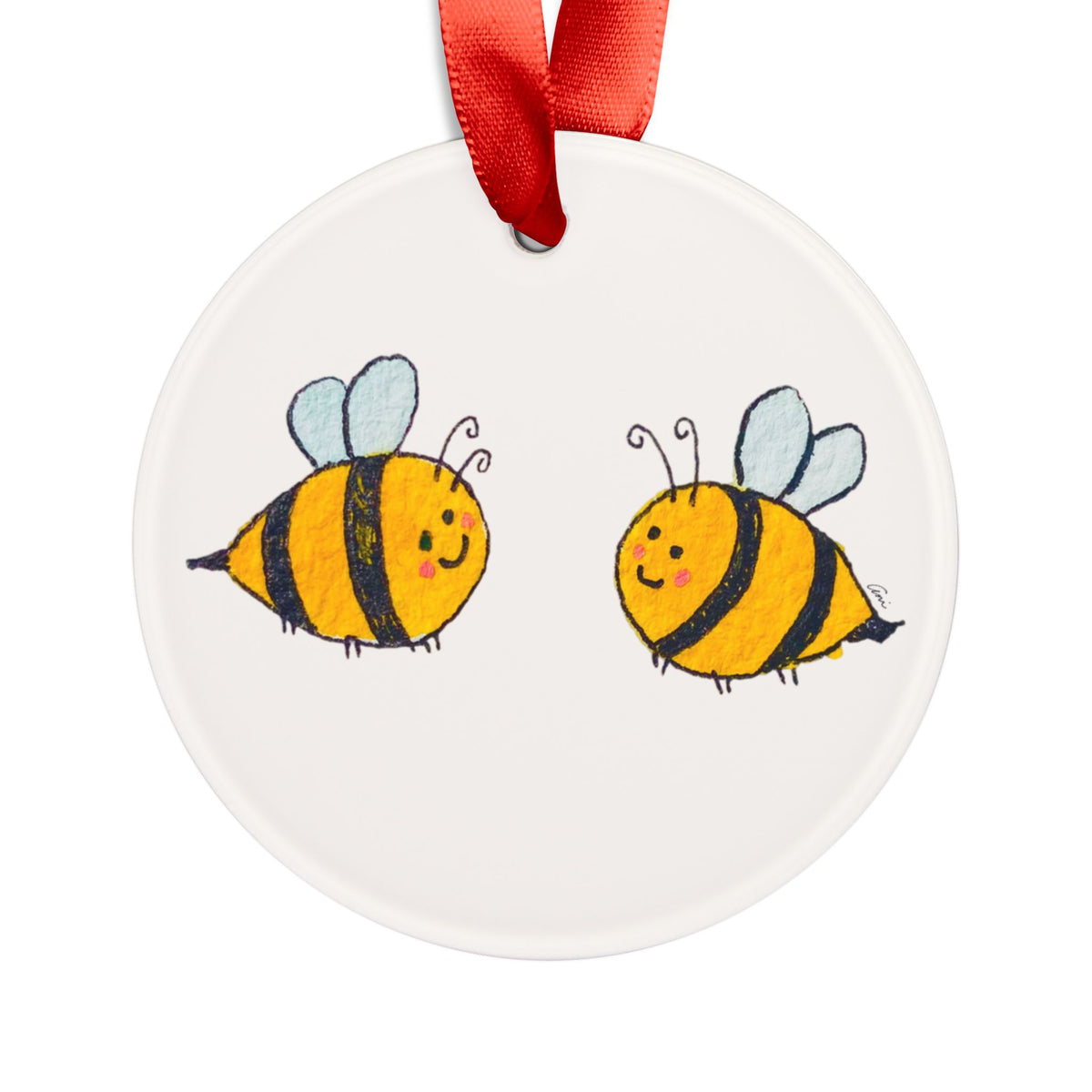 Two Honeybees Acrylic Ornament with Ribbon