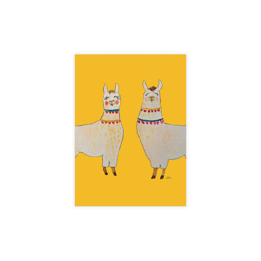 Two Llamas Yellow Postcard Bundles with Envelopes