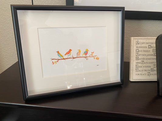 Birds on a Branch Original Watercolor